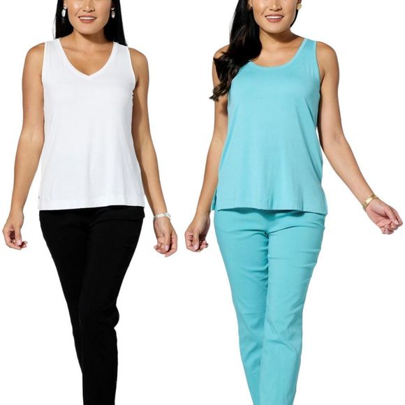 WynneLayers 2-pack Scoop-Neck and V-Neck Tank Set Aqua/Cloud - Regular - Picture 1 of 1